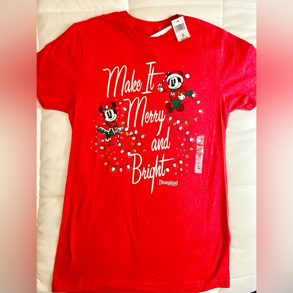 Disneyland Resort Mickey Minnie Christmas ‘Make It Merry & Bright’ Adult Shirt S